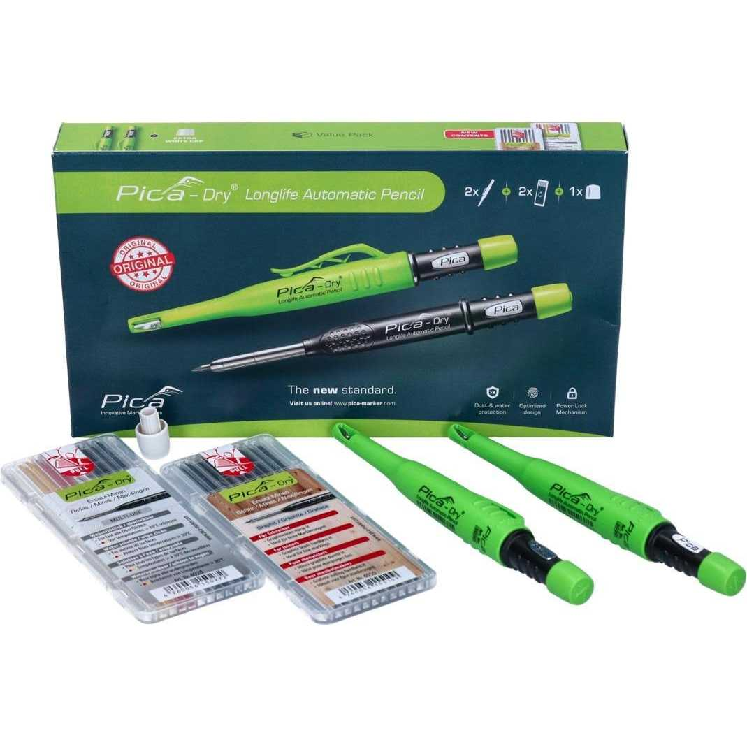 Pica Big Dry Refill Set – 12 Graphite Leads, 10H Hardness – For Stonemason & Heavy-Duty Marking – Precision Carpenter Pencil Refills